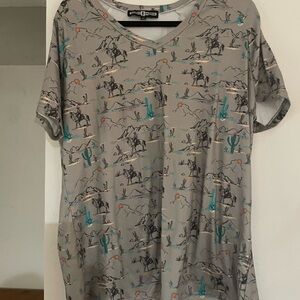 Gray Cowboy Print Graphic T-Shirt
